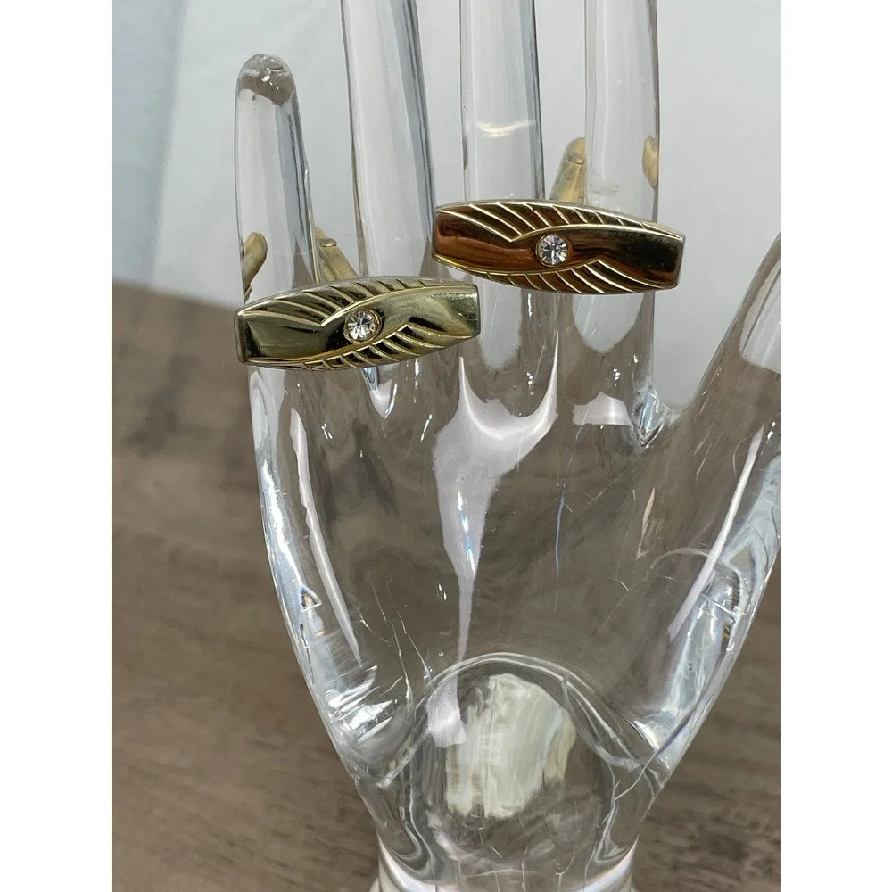 Anson Cufflinks Tie Clip Set Vintage‎ Gold Tone Rhinestone Sunburst Elegant